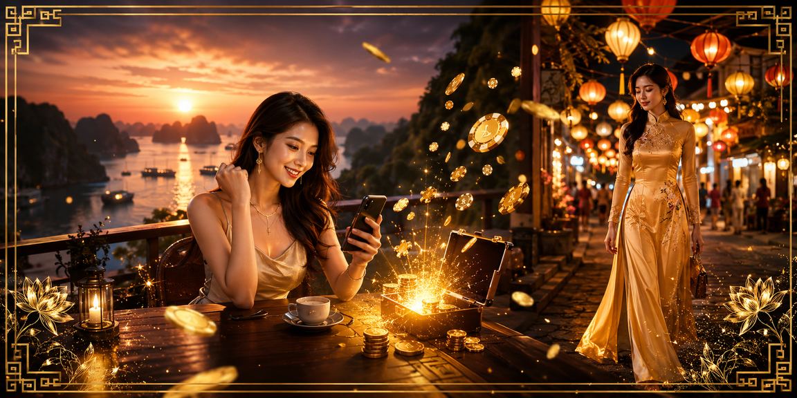 Du khách tại Hạ Long thư giãn bên ly cà phê và thực hiện giao dịch thanh toán online