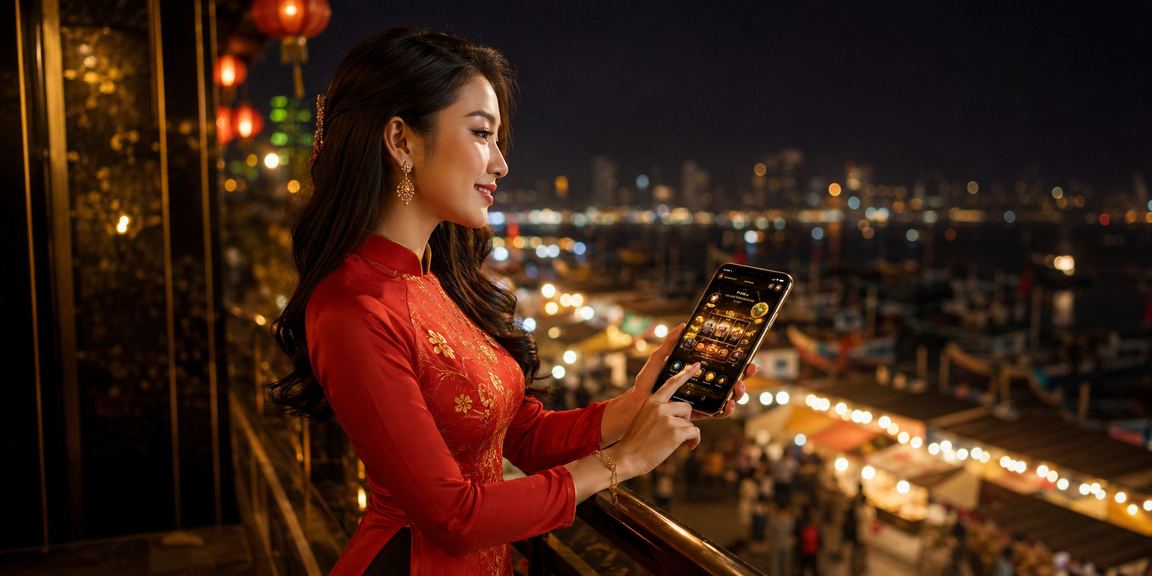 Người chơi VIP tại Mũi Né trong trang phục áo dài thực hiện giao dịch an toàn trên nền tảng f75